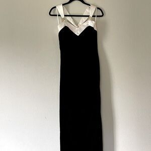 Vintage Scott McClintock (Jessica McClintock) White Satin and Black Velvet Gown.